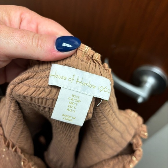 House of Harlow 1960 Corinne Tan Smocked Mini Dress - Picture 13 of 13